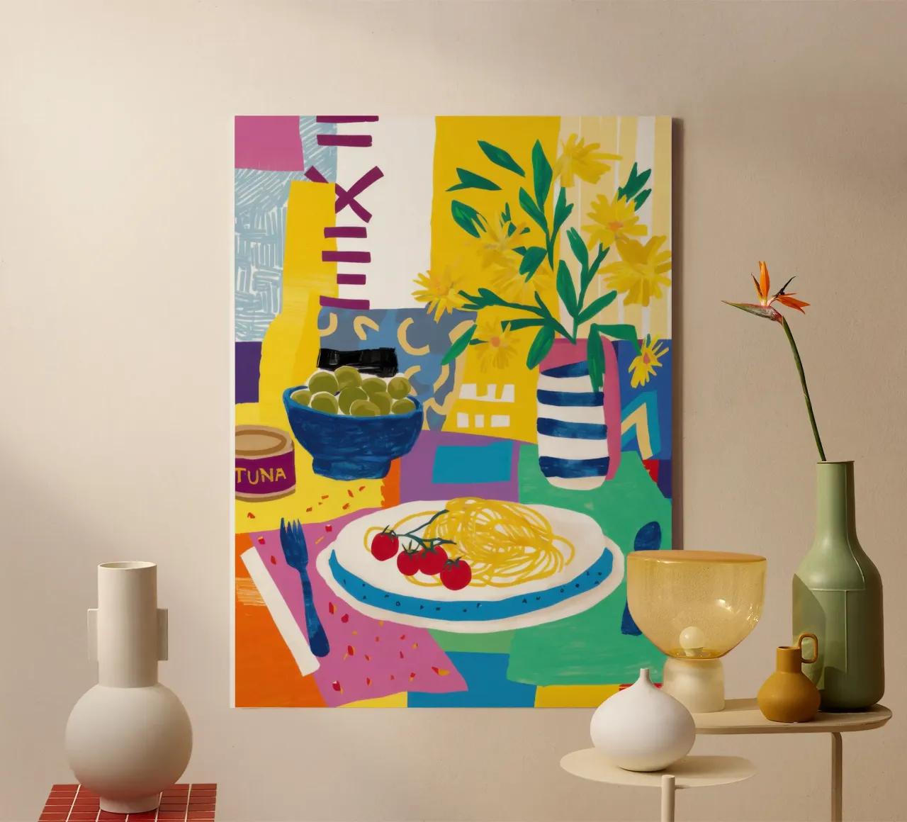 Levendig Pastafeest canvas met Baklijst van Selene Shade