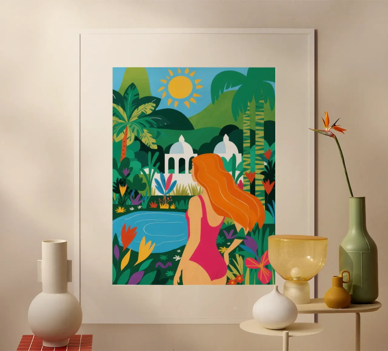 Oasi del Tempio della Giungla poster con telaio in plastica da Mark Solaria
