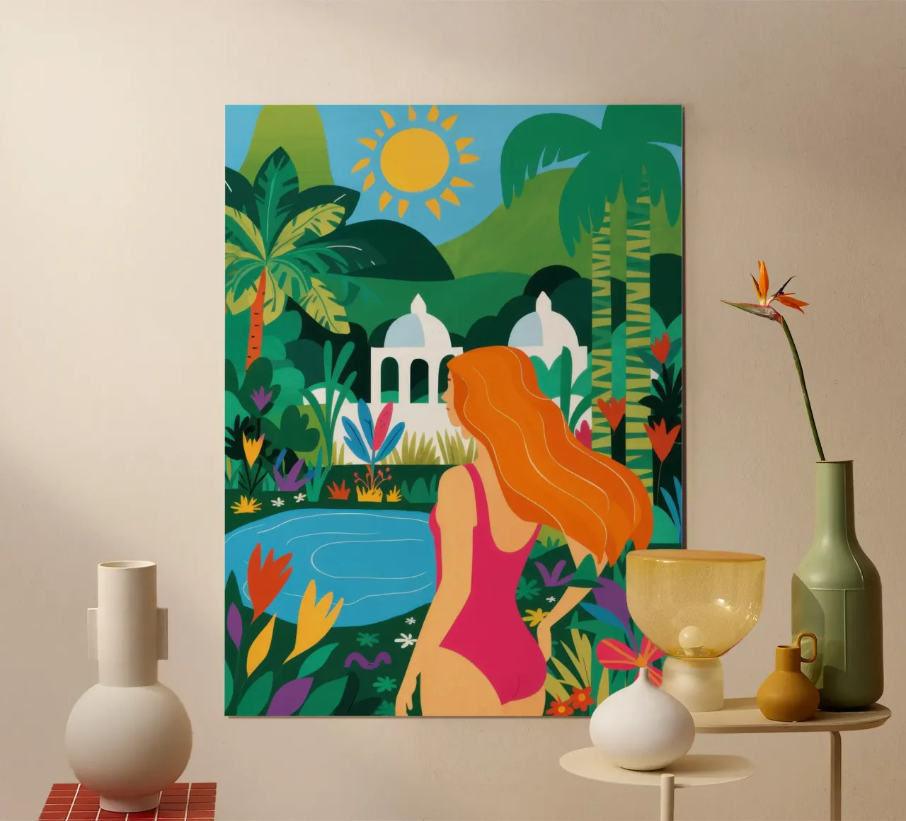 Oasi del Tempio della Giungla poster con telaio in plastica da Mark Solaria
