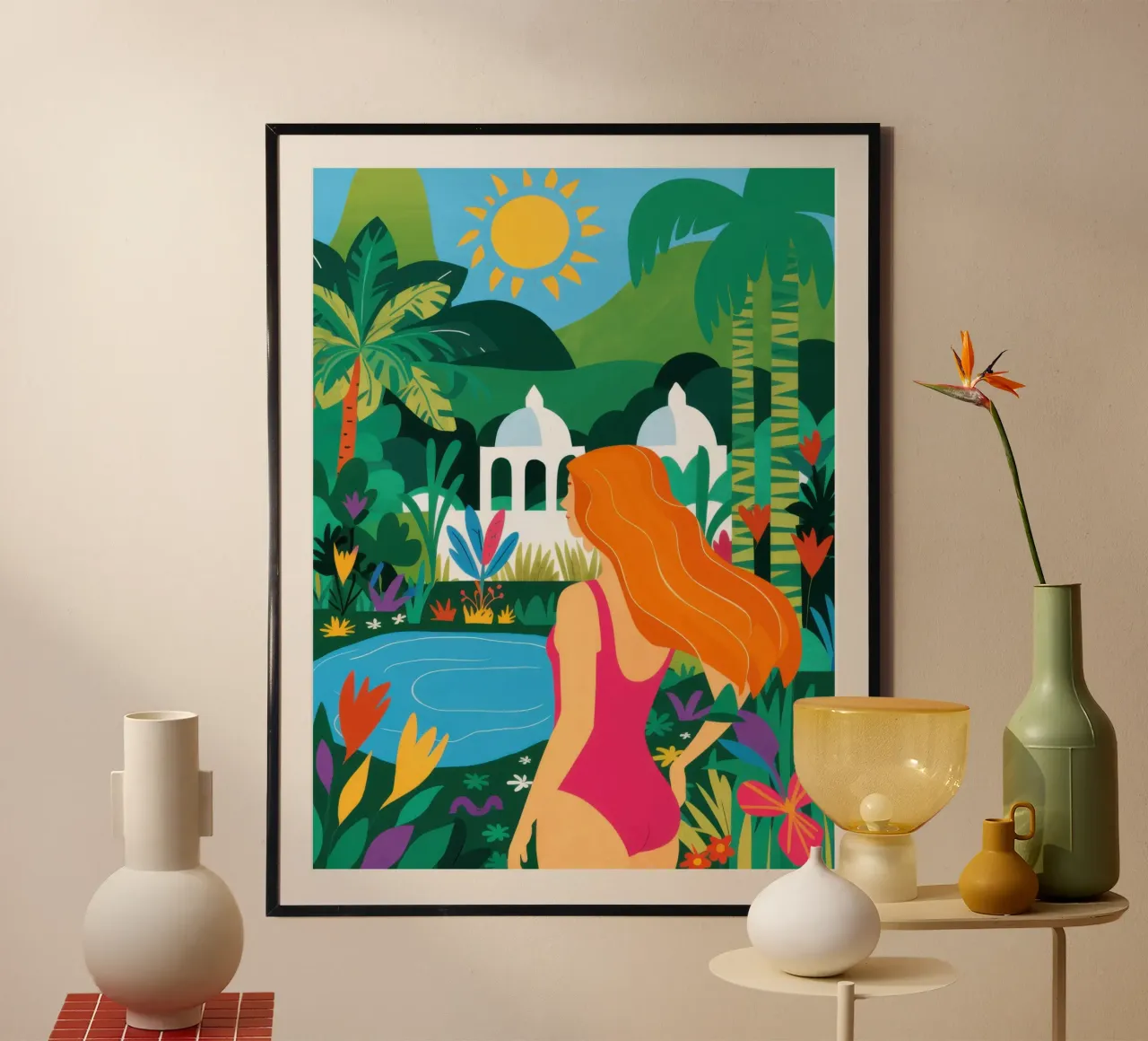 Oasi del Tempio della Giungla poster con telaio in plastica da Mark Solaria