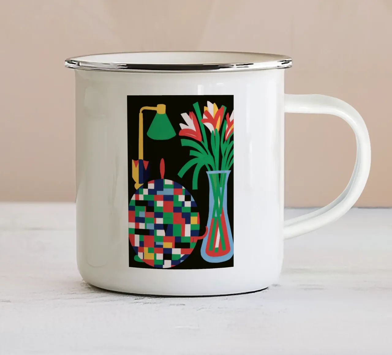 Vaso a scacchiera Natura morta tazza in smalto da Irish Strokes