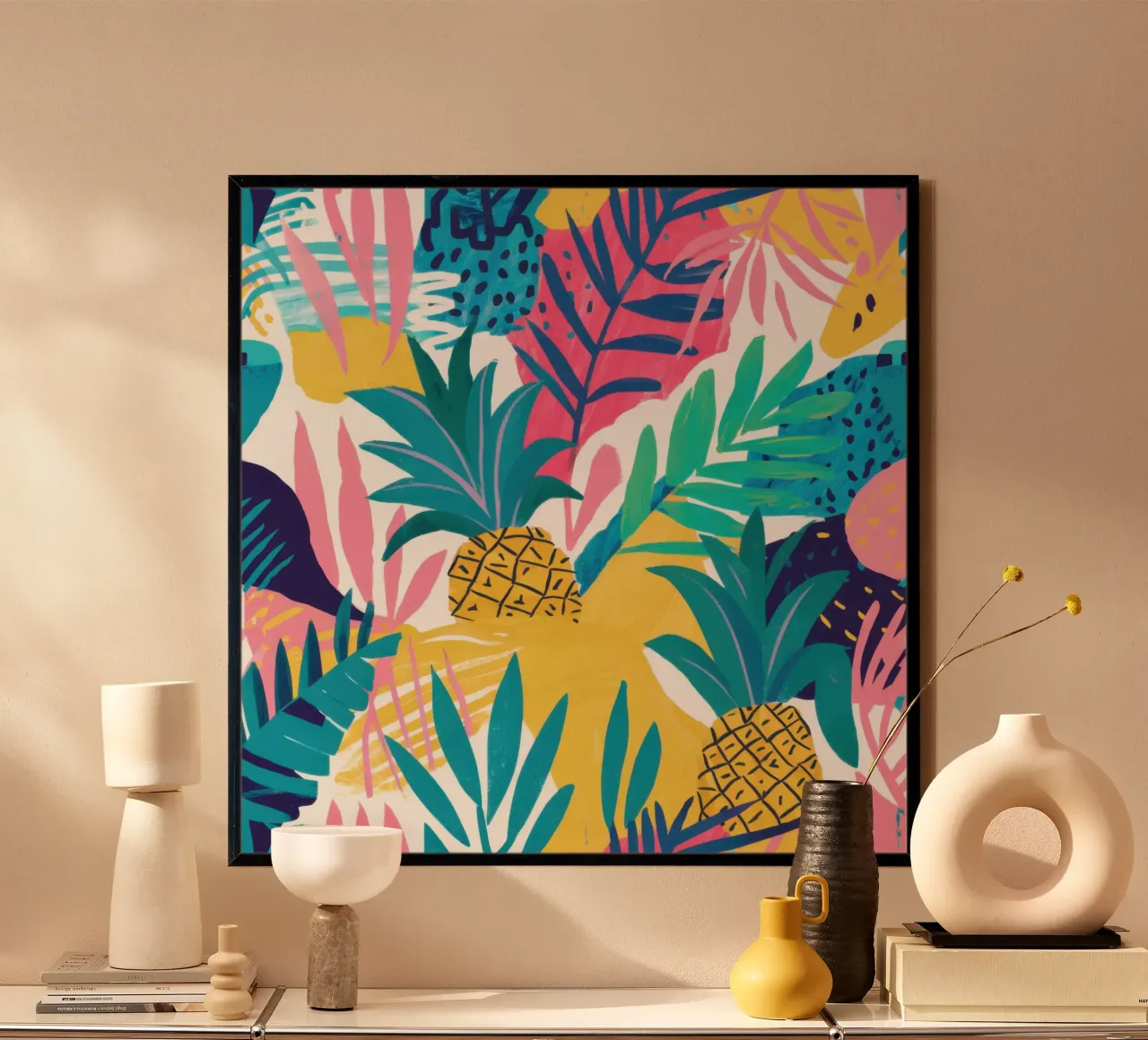 Paradiso della giungla degli ananas poster con telaio in legno da Gaia Viesta