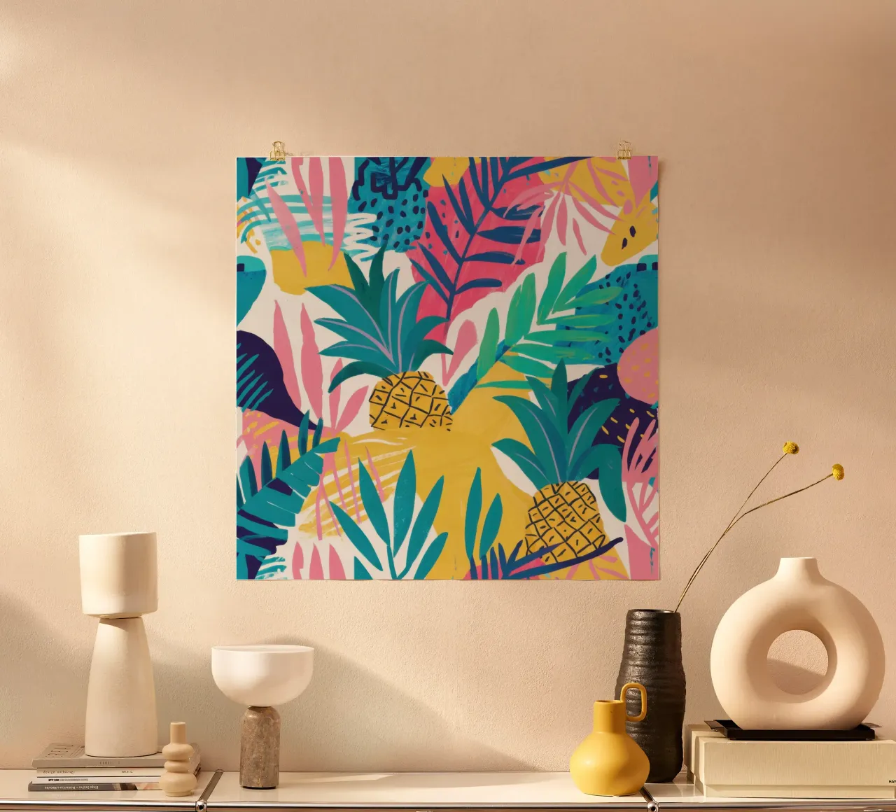 Paradiso della giungla degli ananas poster con telaio in legno da Gaia Viesta