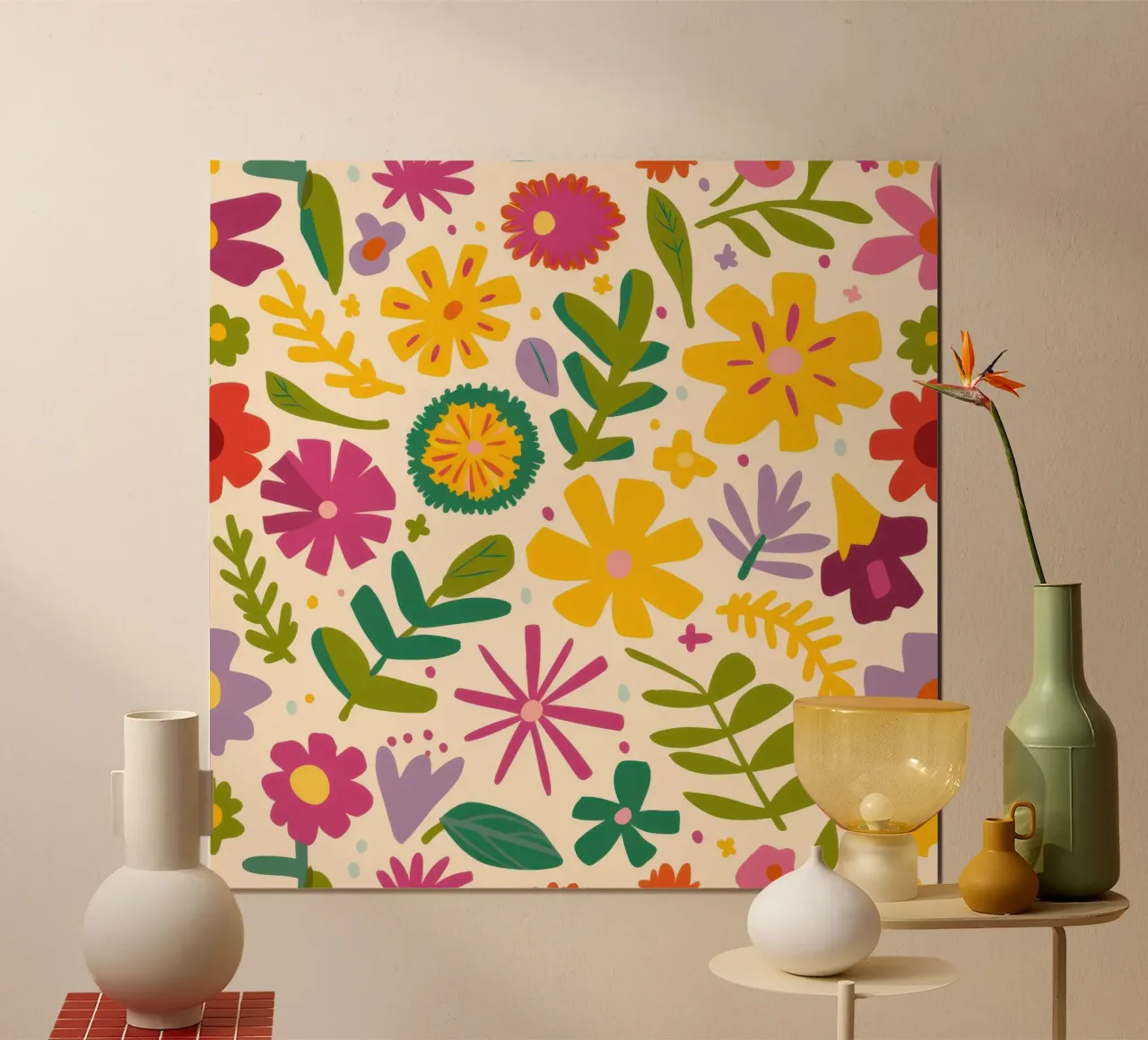 Allegro floreale retrò poster con telaio in alluminio da Irish Strokes