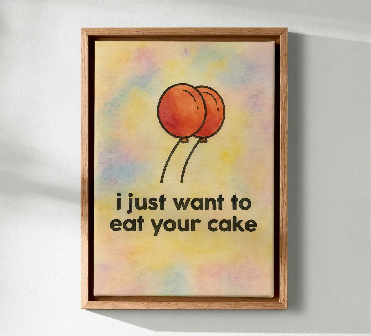 i just want toeat your cake drawing illustration canvas with Floater frame by citralake