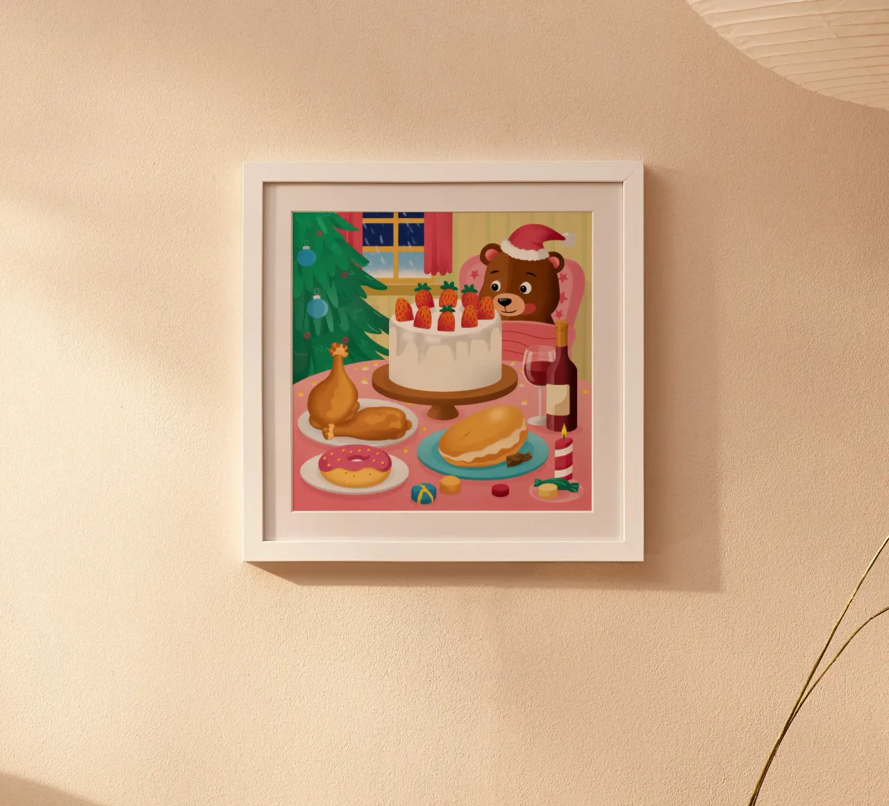 Festa di Natale dell'orso poster con telaio in legno da Gaia Viesta