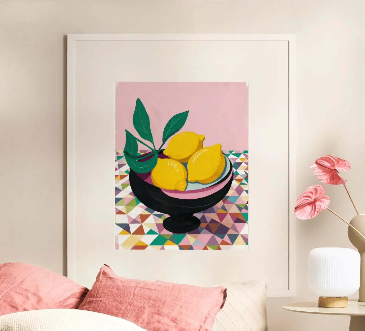 Geometrische Zitronenschale Poster mit Kunststoffrahmen von Trace Brush