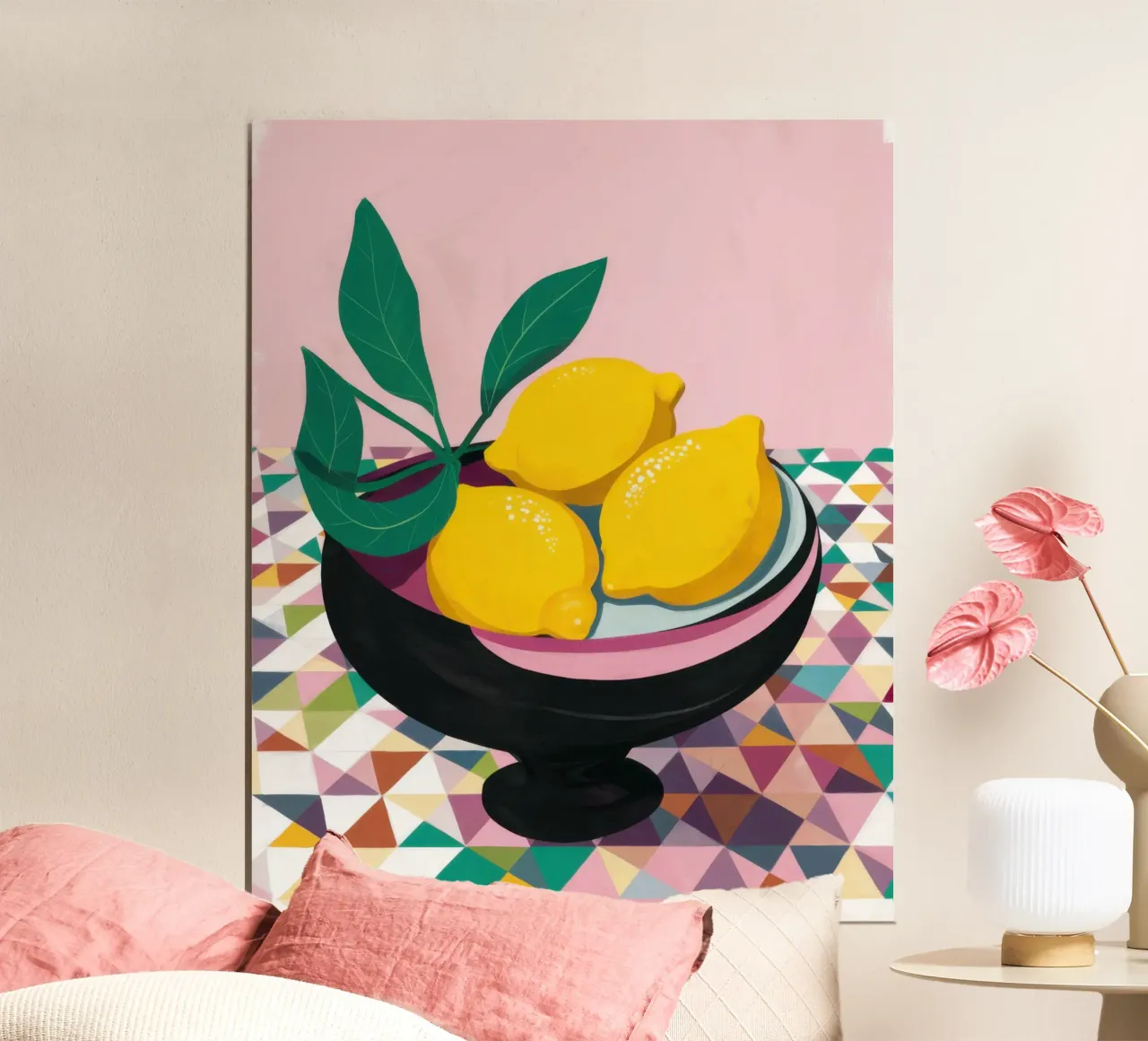 Geometrische Zitronenschale Poster mit Kunststoffrahmen von Trace Brush