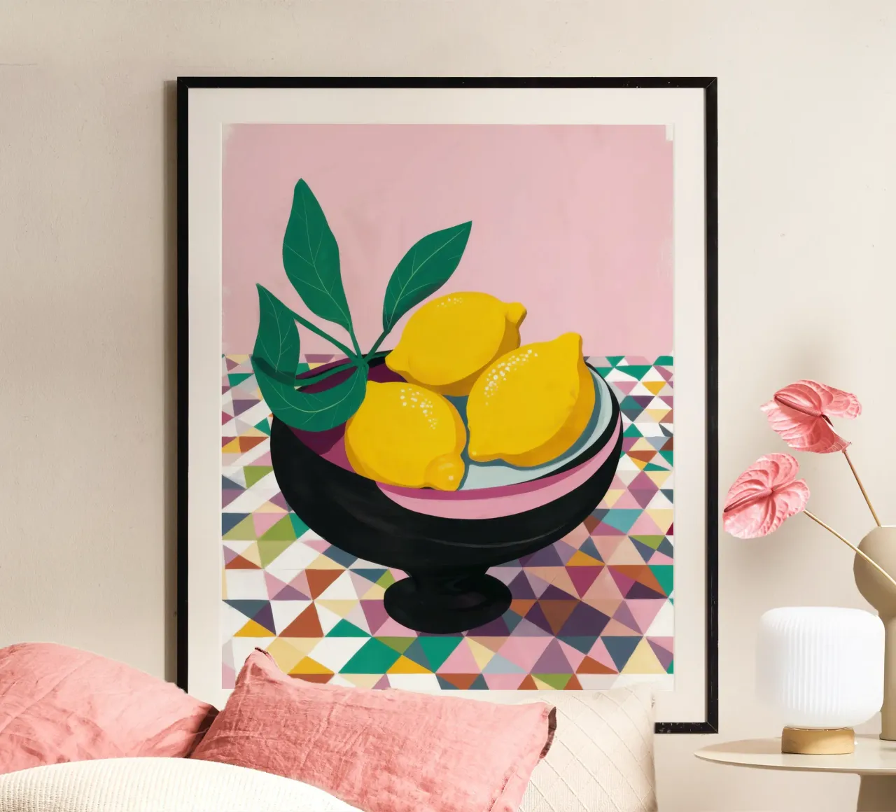 Geometrische Zitronenschale Poster mit Kunststoffrahmen von Trace Brush