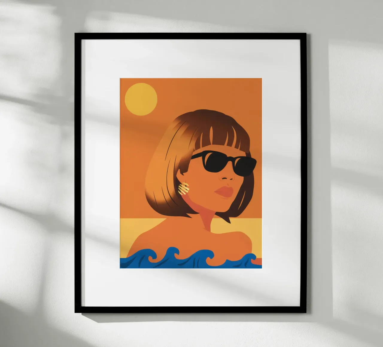 Sguardo d'onda al tramonto poster con telaio in legno da Irish Strokes