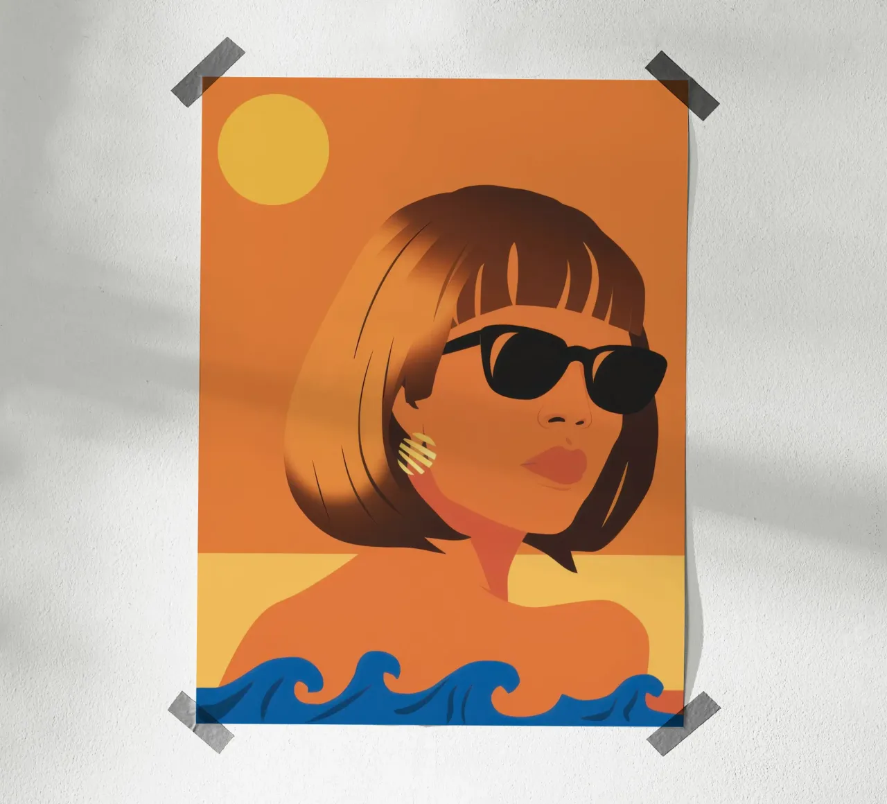Sguardo d'onda al tramonto poster con telaio in legno da Irish Strokes