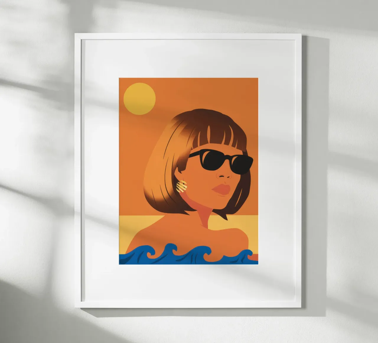 Sguardo d'onda al tramonto poster con telaio in legno da Irish Strokes