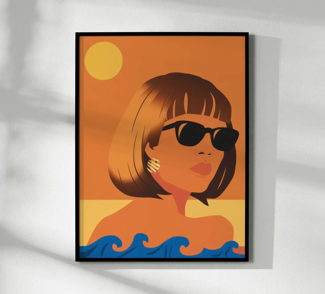 Sguardo d'onda al tramonto poster con telaio in legno da Irish Strokes