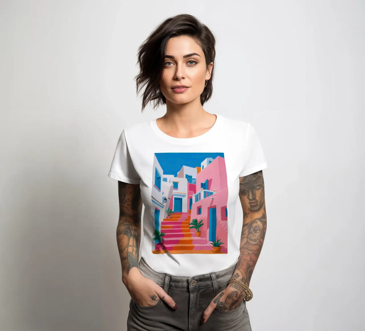 Santorini Color Steps t-shirt da donna da Trace Brush