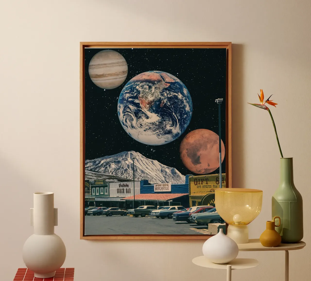Collage Retro Amerikaanse Auto's canvas met Baklijst van Dapidoka