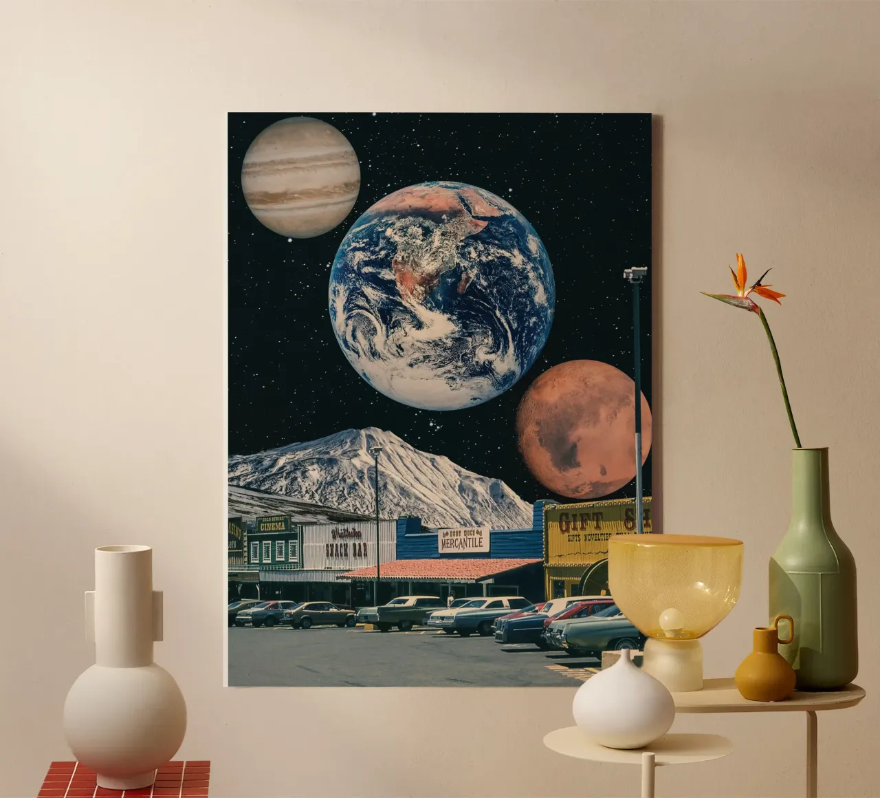 Collage Retro Amerikaanse Auto's canvas met Baklijst van Dapidoka