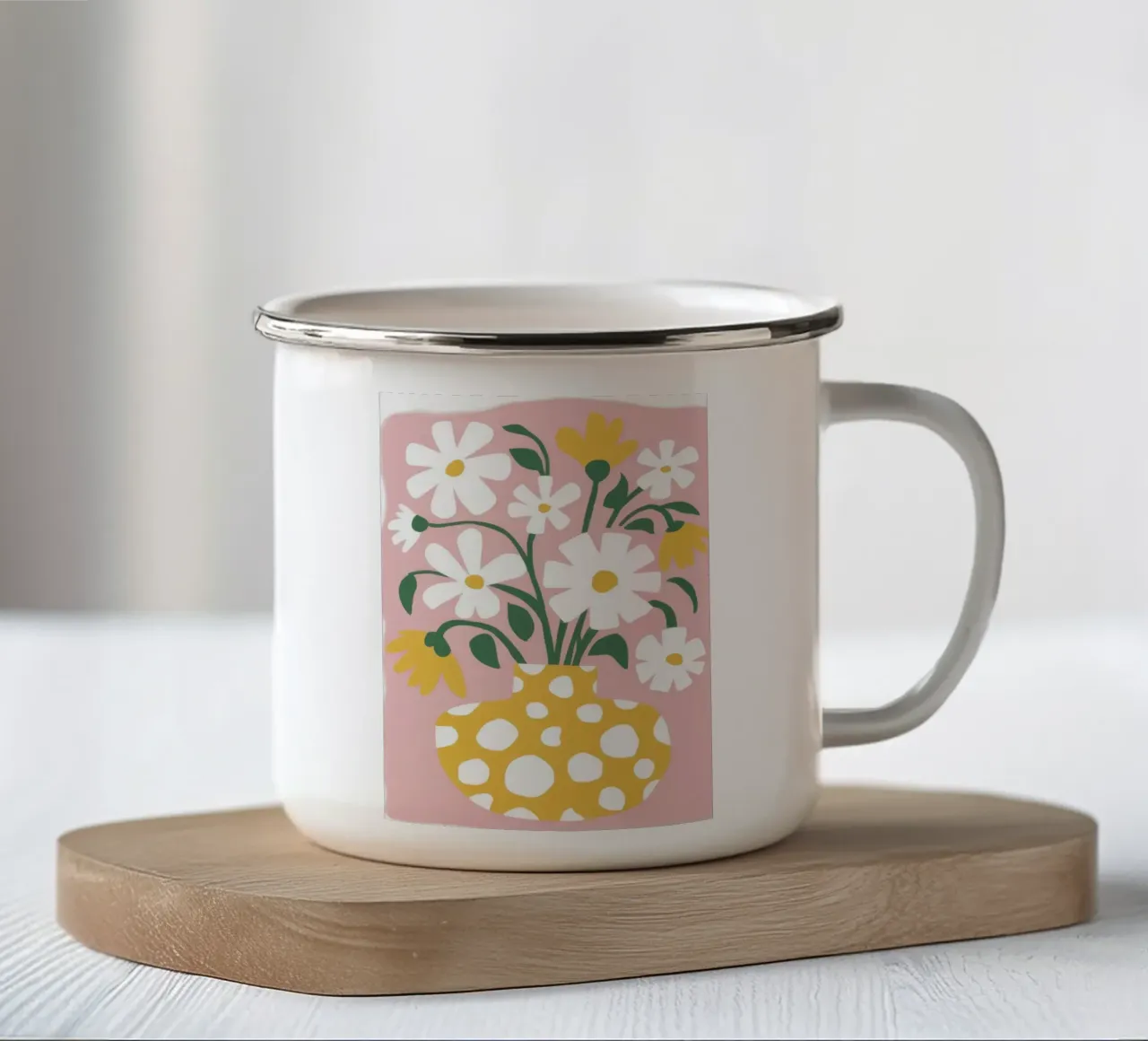 Margherite in vaso maculate tazza in smalto da Mark Solaria
