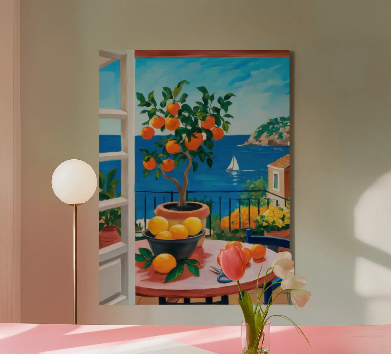 Vue sur le balcon en bord de mer toile avec Caisse américaine de Gaia Viesta