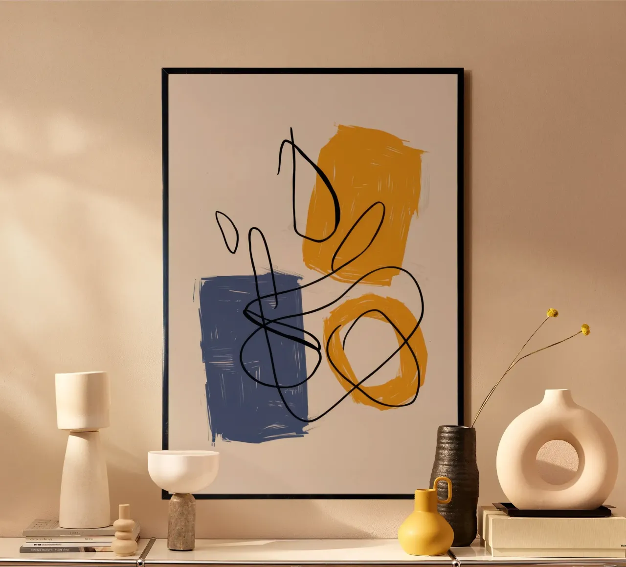 Studio della linea di improvvisazione poster con telaio in alluminio da Trace Brush