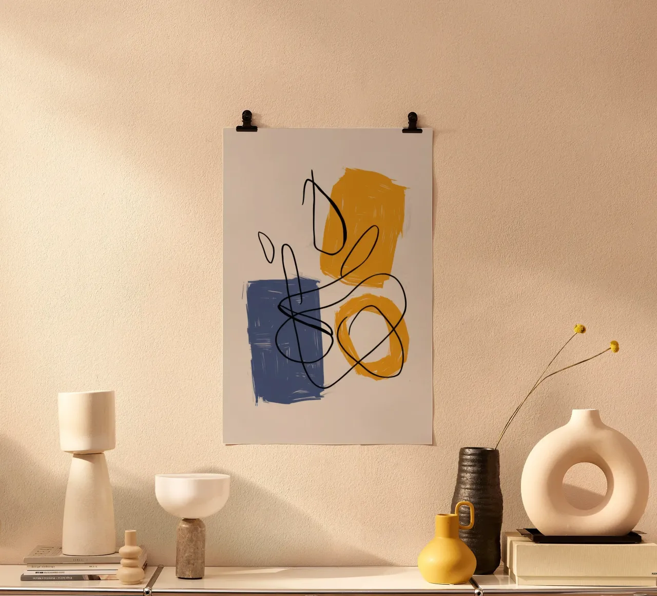 Studio della linea di improvvisazione poster con telaio in alluminio da Trace Brush
