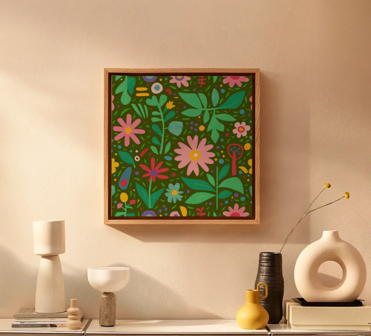 Verdant Garden Pattern canvas with Floater frame by Trace Brush