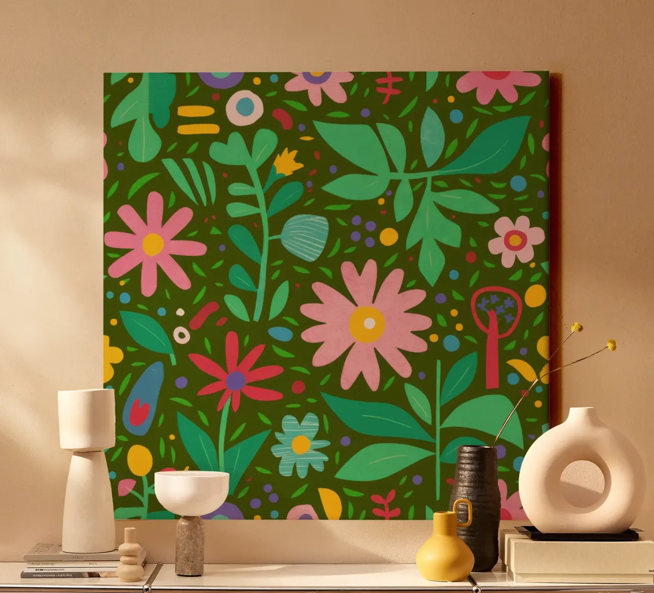 Verdant Garden Pattern canvas with Floater frame by Trace Brush