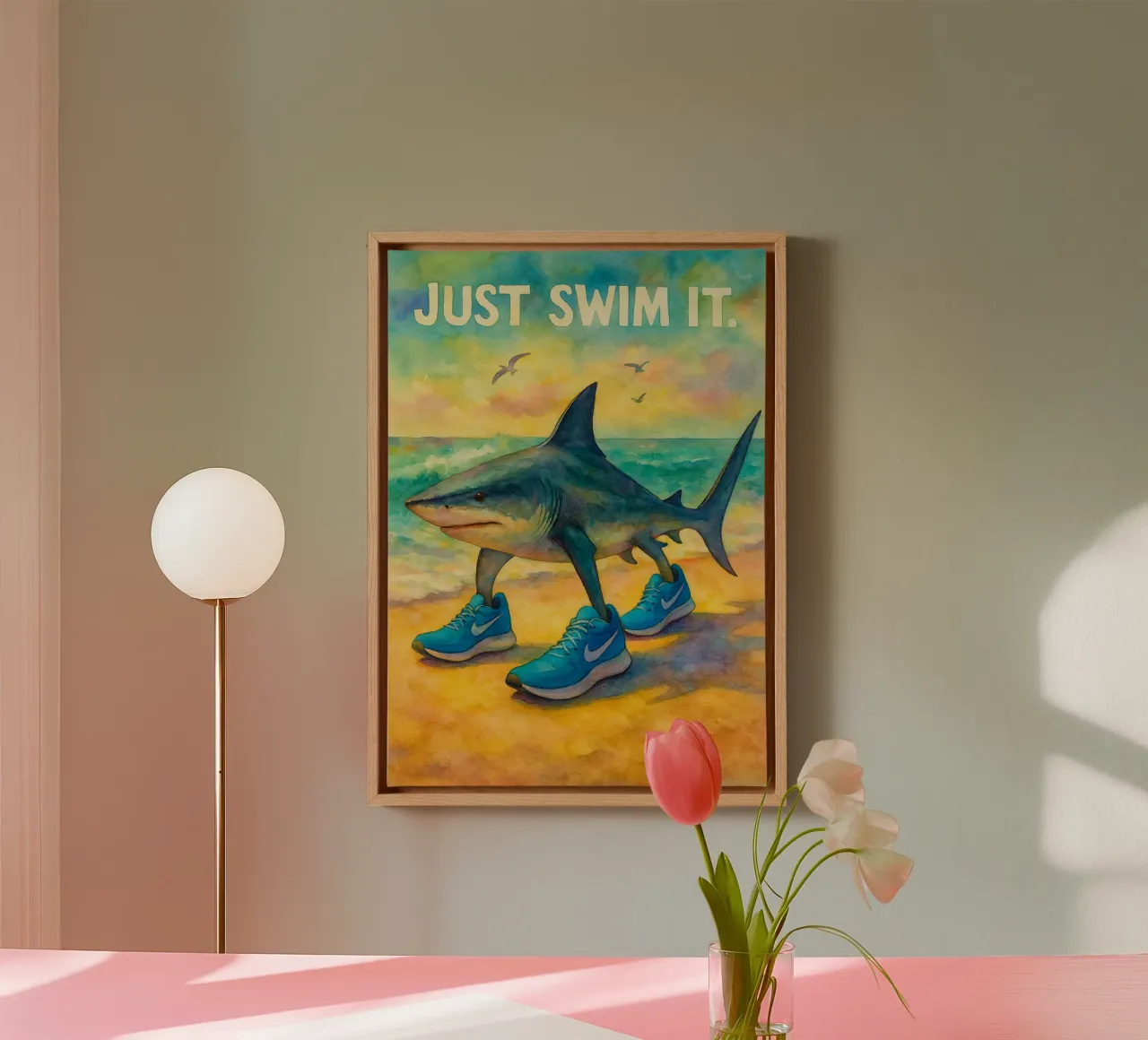 schwimmen sie einfach haifisch zeichnung illustration Leinwand mit Schattenfugenrahmen von citralake