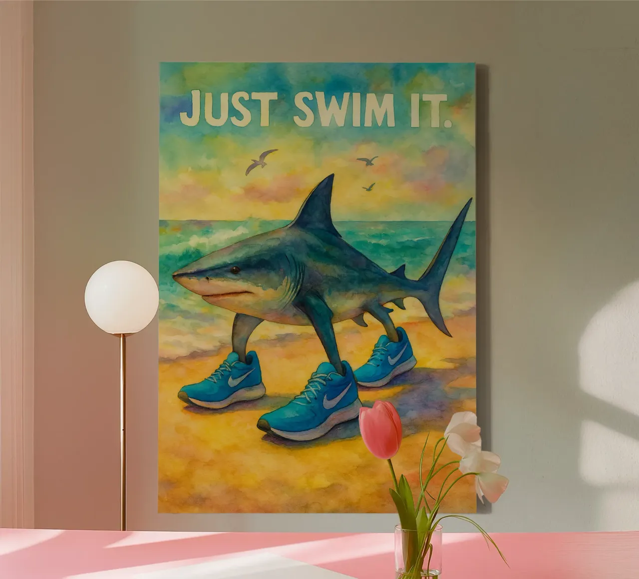 schwimmen sie einfach haifisch zeichnung illustration Leinwand mit Schattenfugenrahmen von citralake