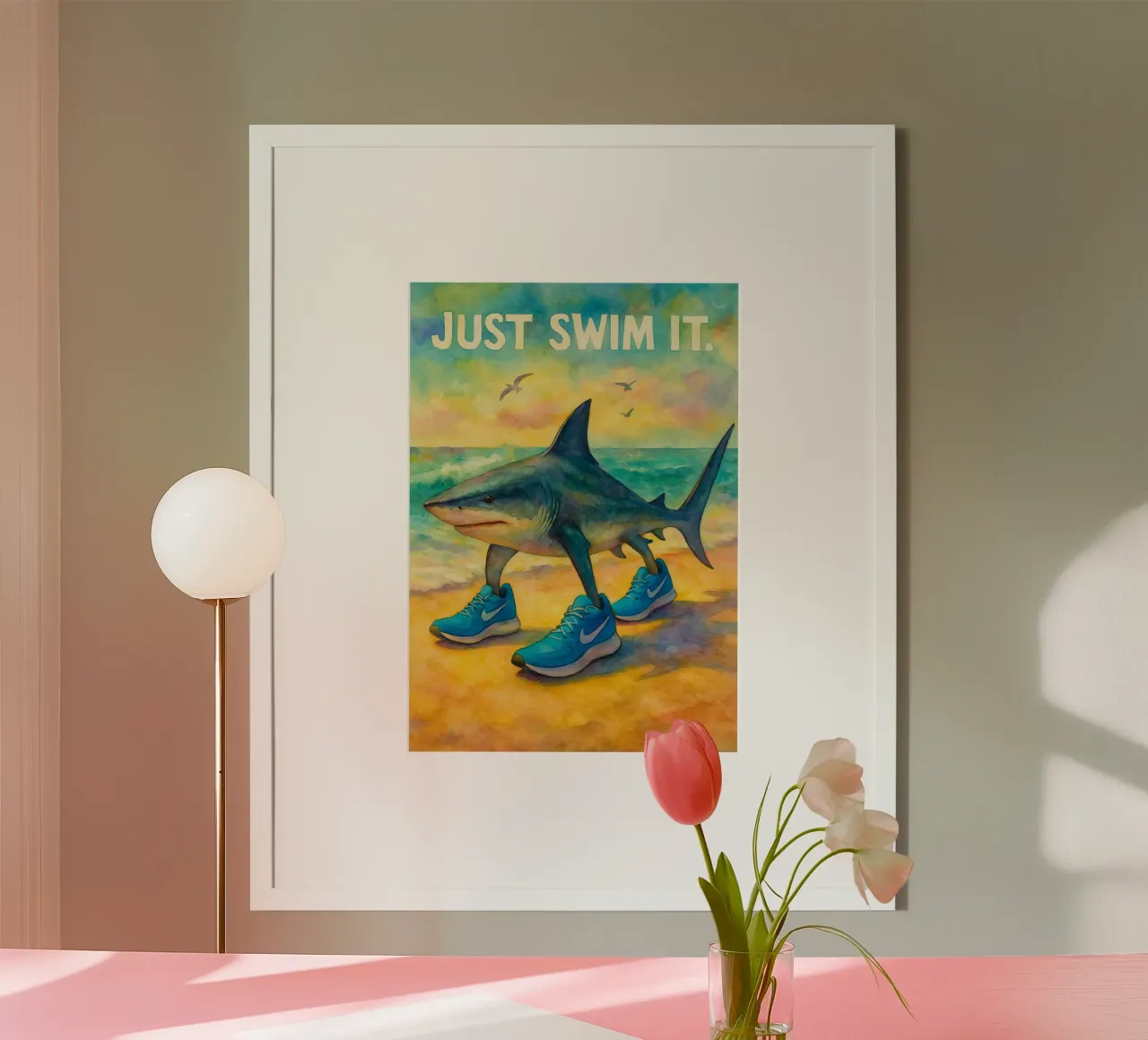 nuotare con lo squalo disegno illustrazione poster da citralake