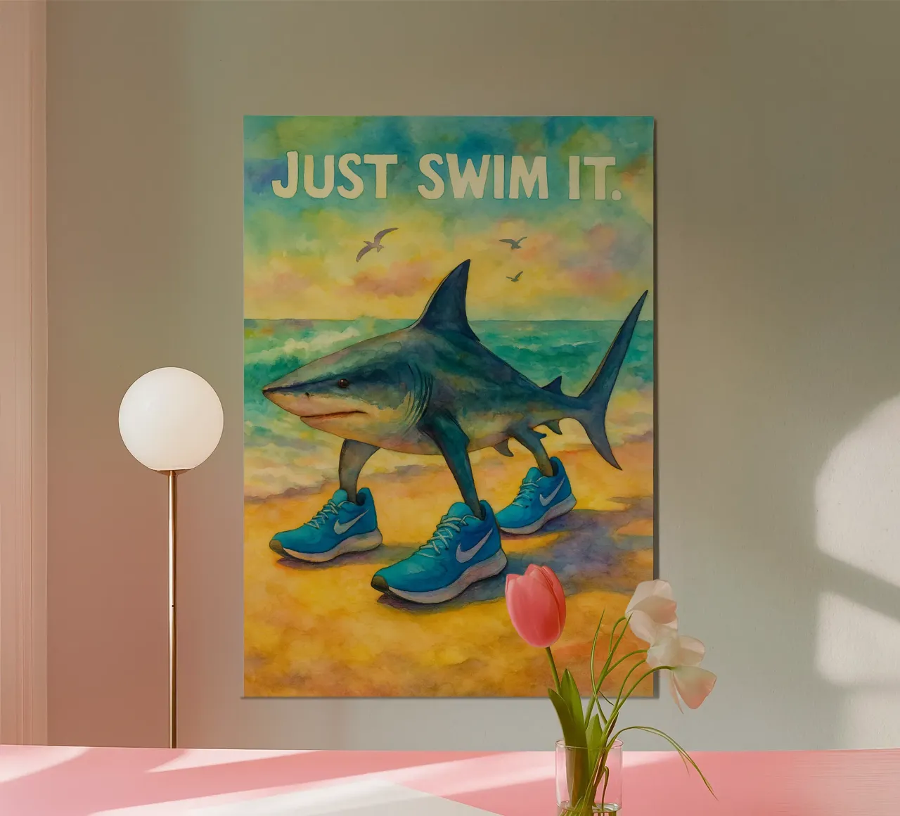 nuotare con lo squalo disegno illustrazione poster da citralake