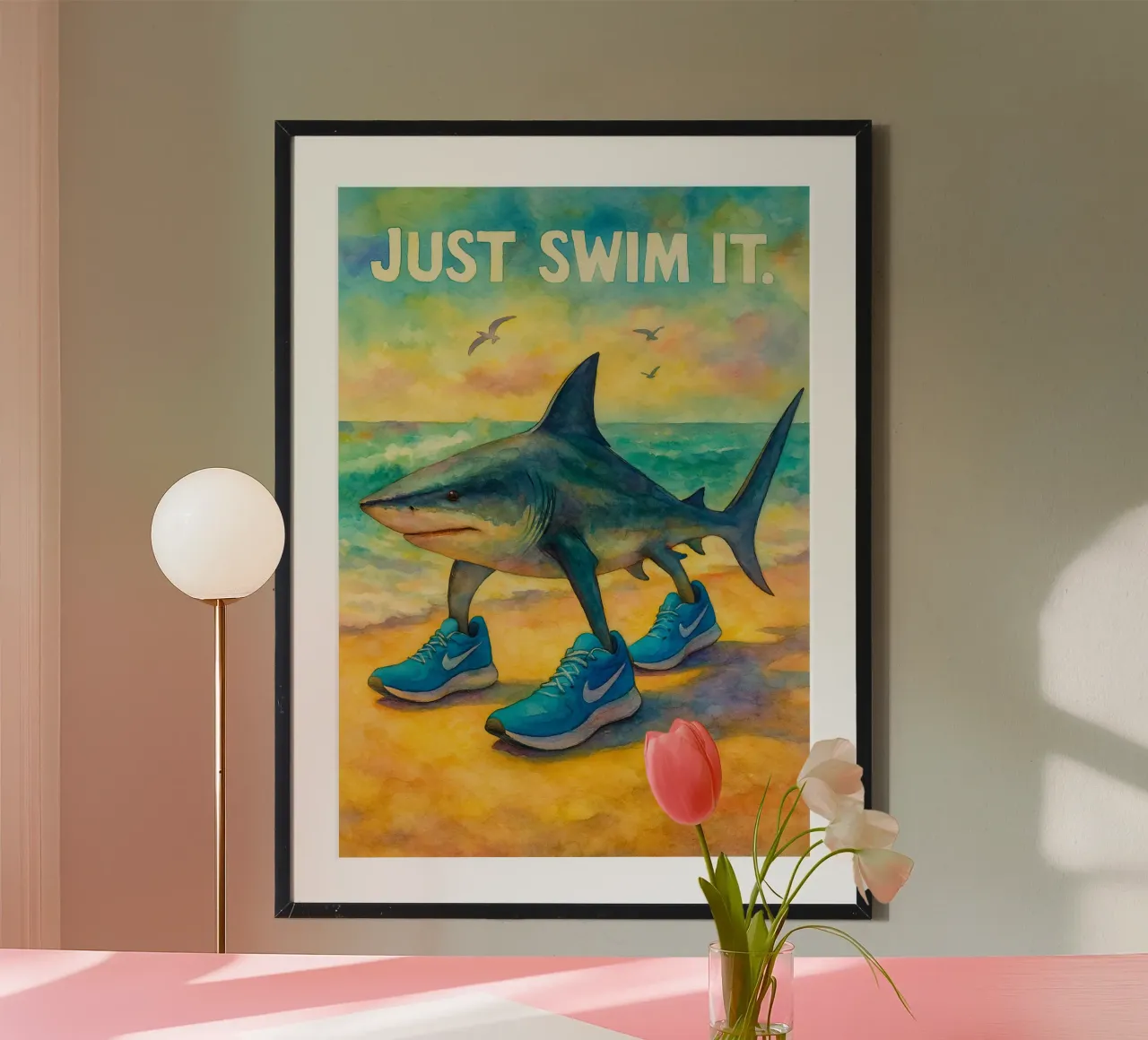 nuotare con lo squalo disegno illustrazione poster da citralake