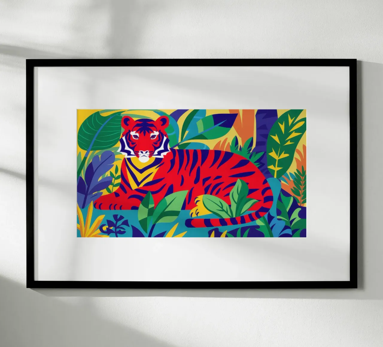 Tigre rossa a riposo poster con telaio in legno da Irish Strokes