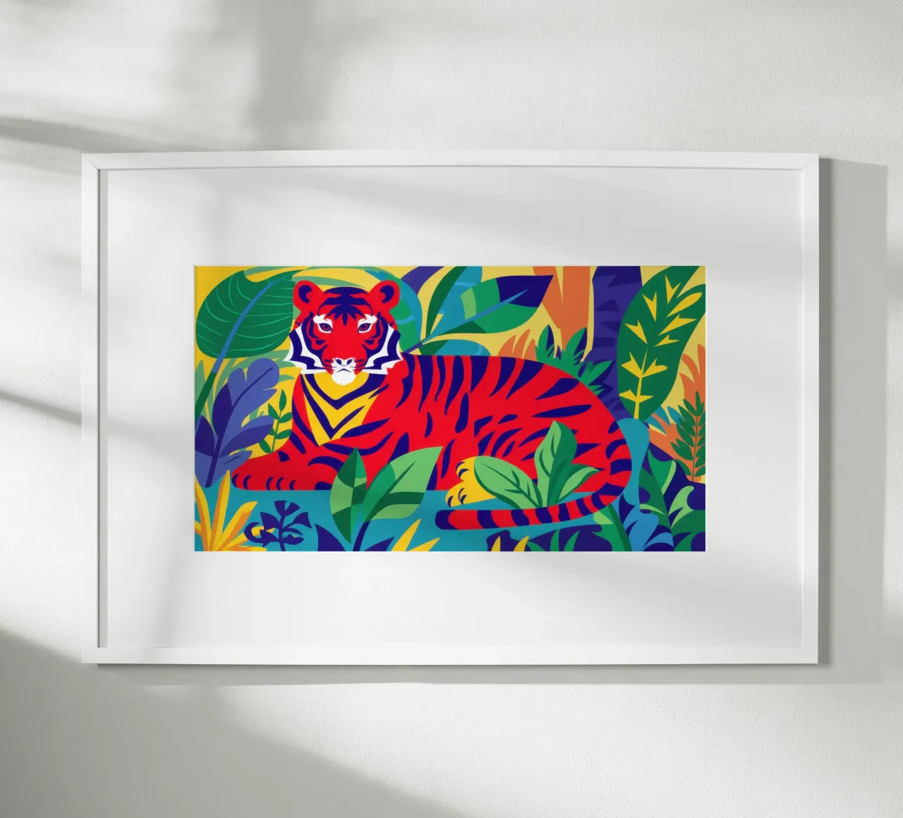 Tigre rossa a riposo poster con telaio in legno da Irish Strokes