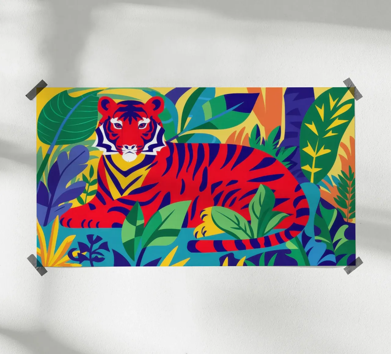 Tigre rossa a riposo poster con telaio in legno da Irish Strokes