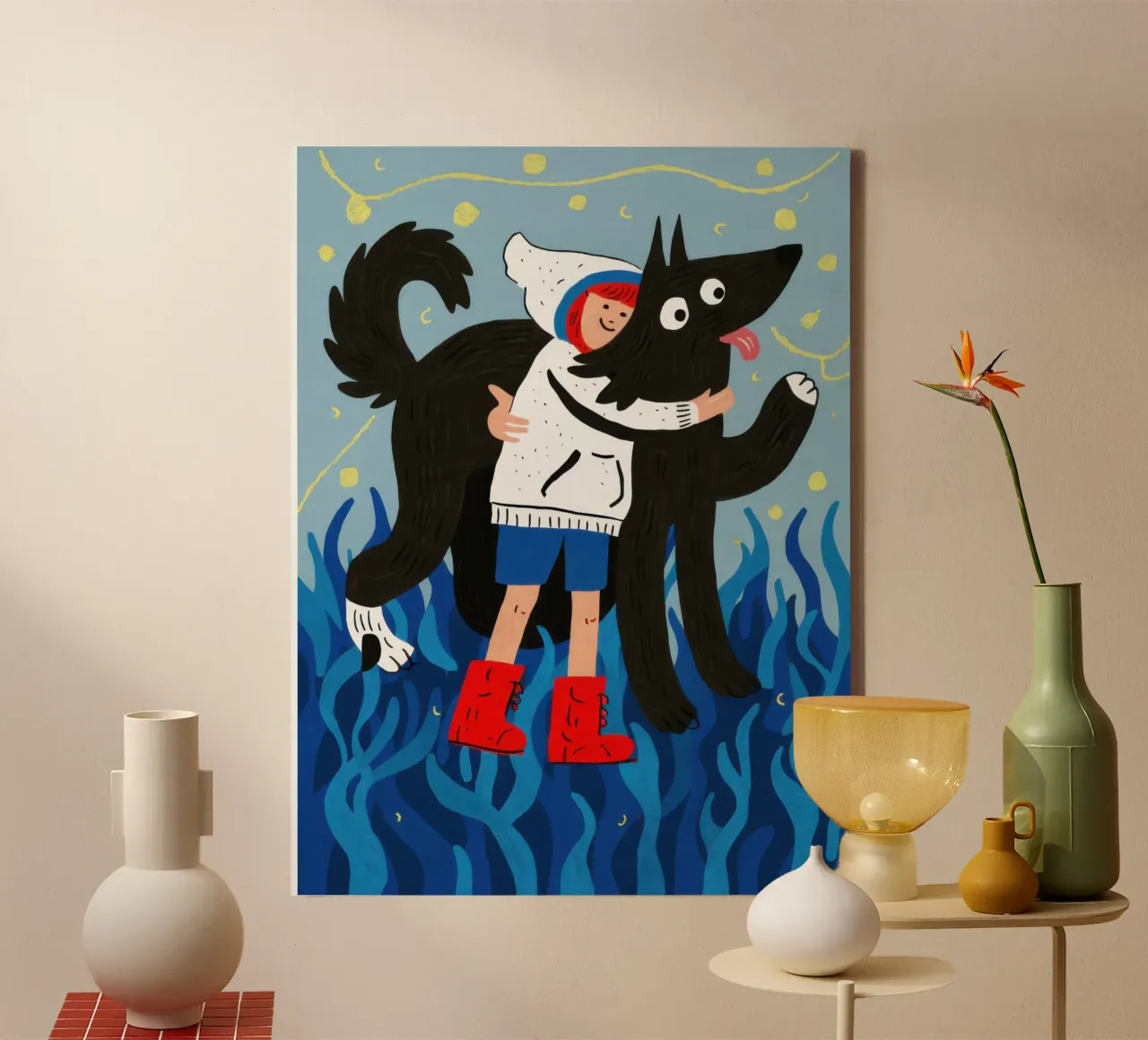 Dog Joyful Romp canvas with Floater frame by Gaia Viesta