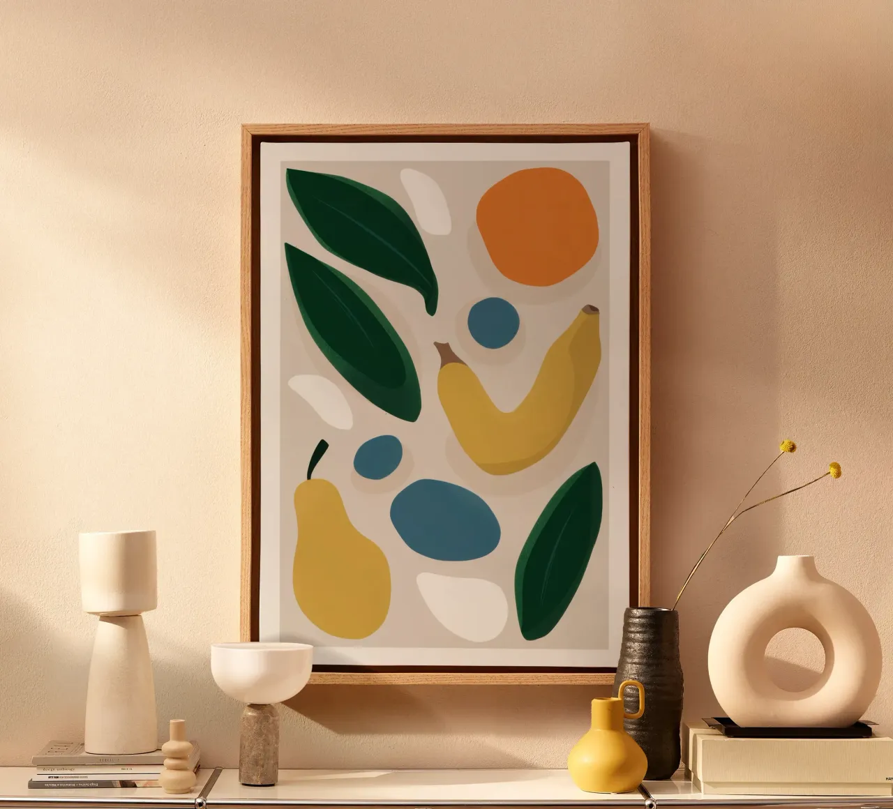 Deconstructed Fruit Forms canvas with Floater frame by Trace Brush