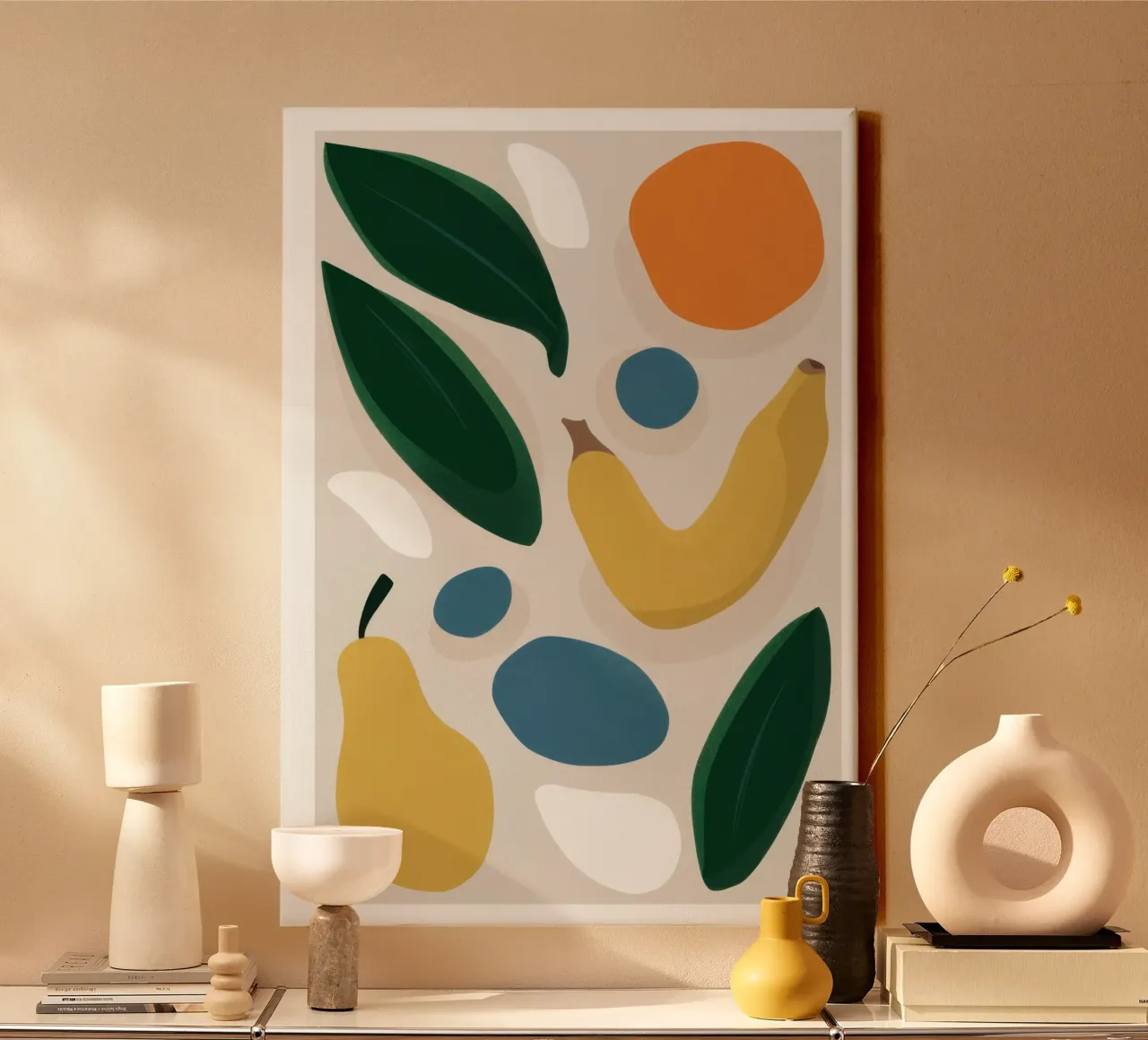 Deconstructed Fruit Forms canvas with Floater frame by Trace Brush