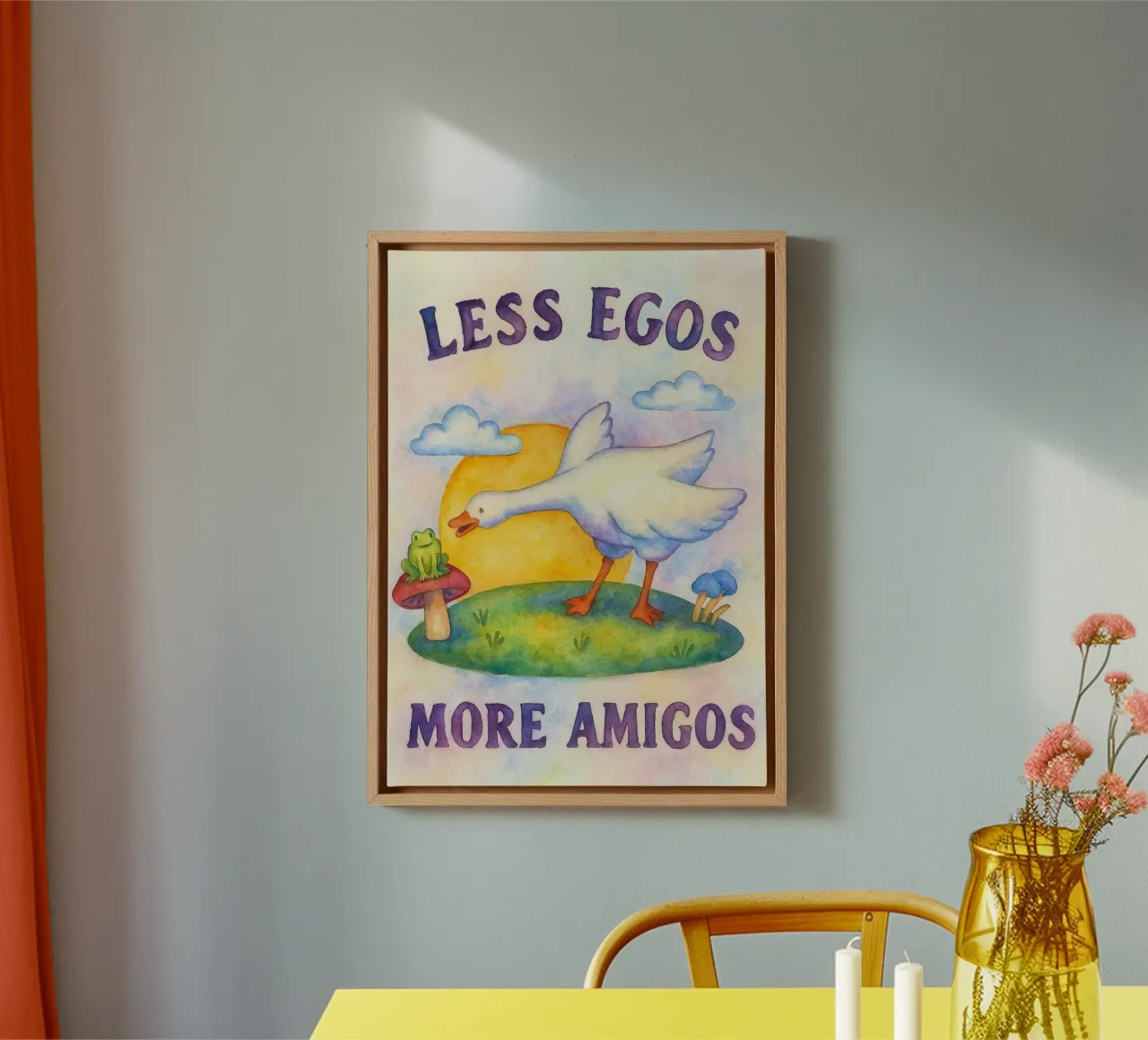 less egos more amigos zwanentekening illustratie canvas met Baklijst van citralake