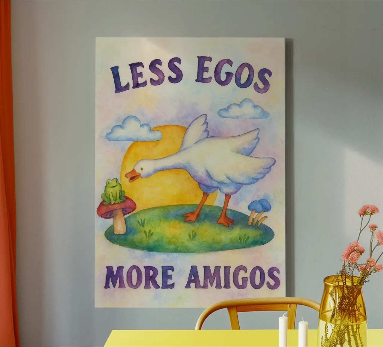 less egos more amigos zwanentekening illustratie canvas met Baklijst van citralake