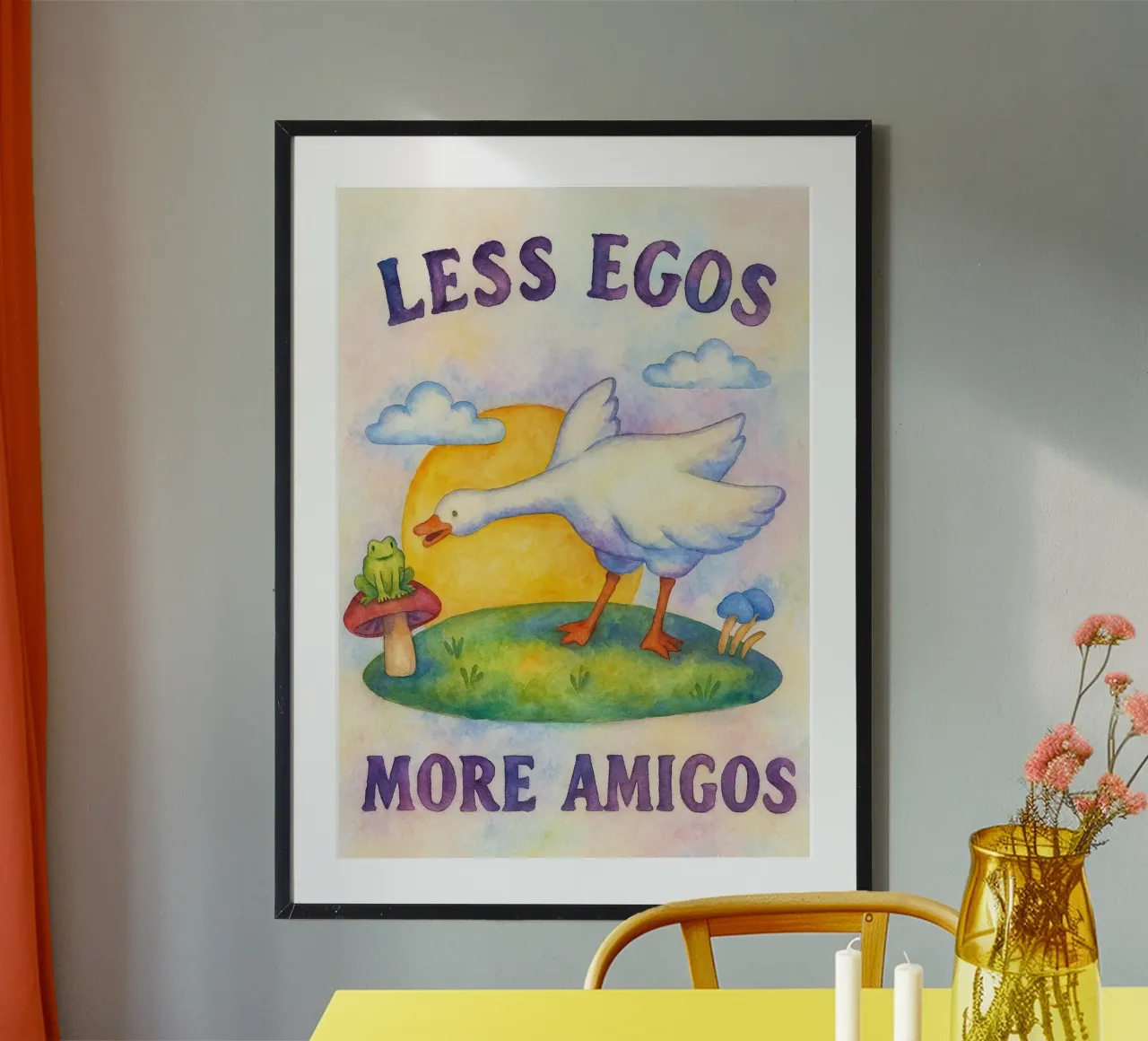 meno ego più amigos disegno del cigno illustrazione poster con telaio in alluminio da citralake
