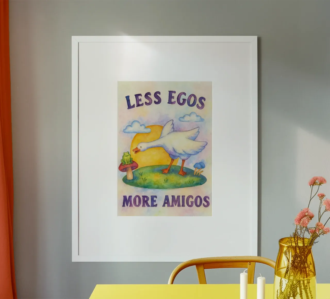 meno ego più amigos disegno del cigno illustrazione poster con telaio in alluminio da citralake