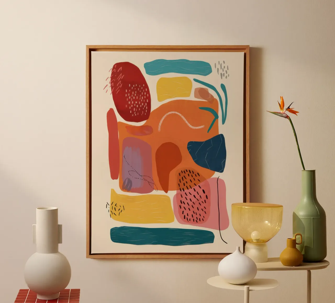 Irdene Form Mosaik Leinwand mit Schattenfugenrahmen von Selene Shade