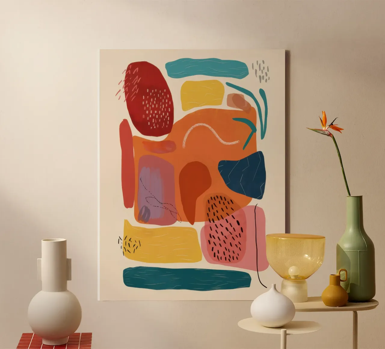 Irdene Form Mosaik Leinwand mit Schattenfugenrahmen von Selene Shade