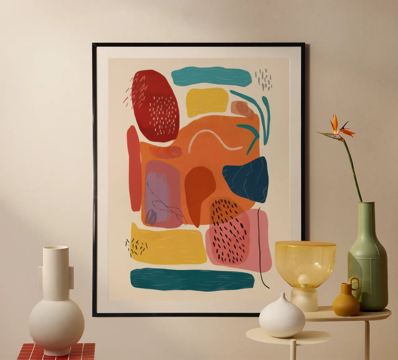Mosaico a forma di terra poster con telaio in legno da Selene Shade