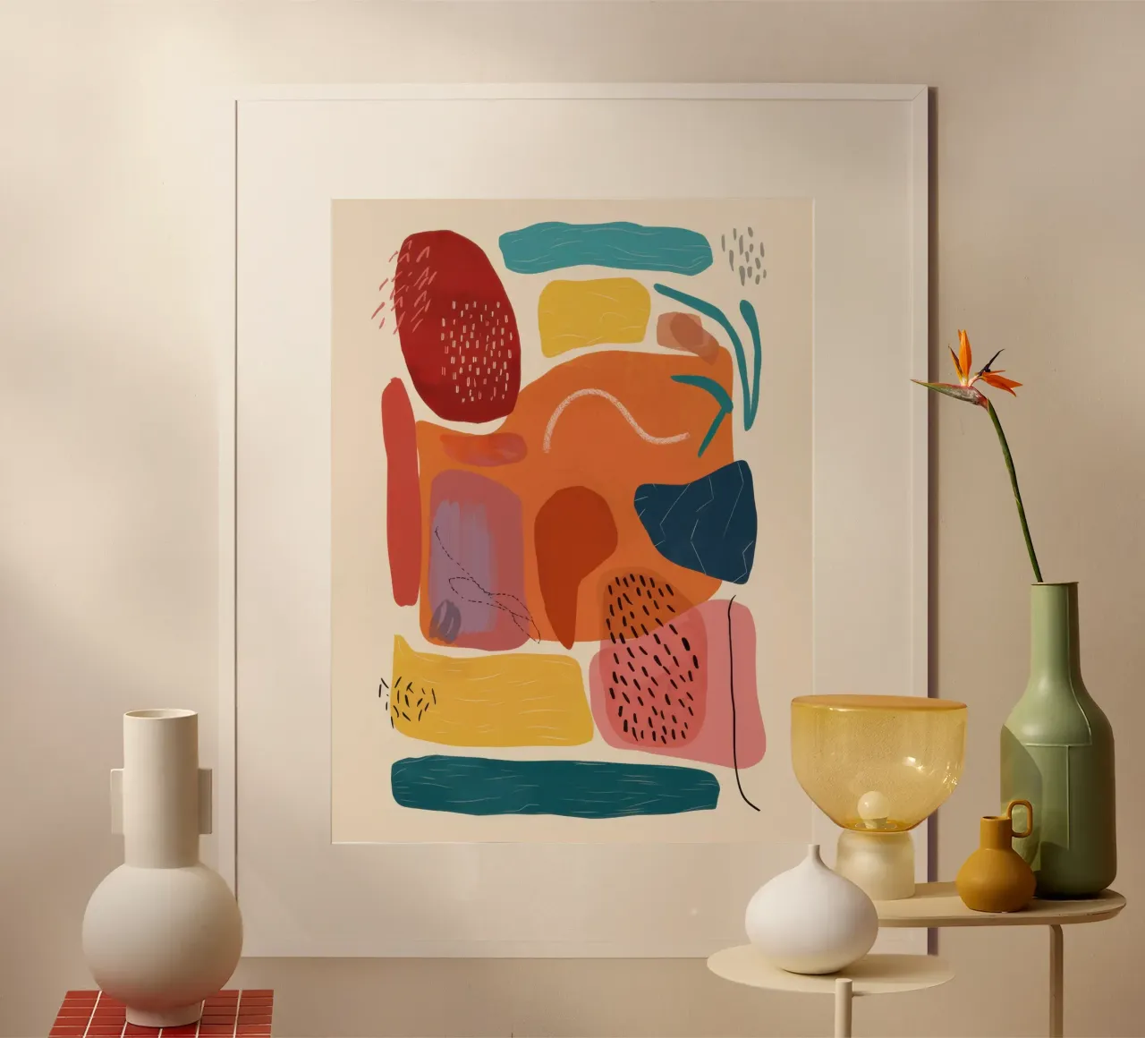 Mosaico a forma di terra poster con telaio in legno da Selene Shade