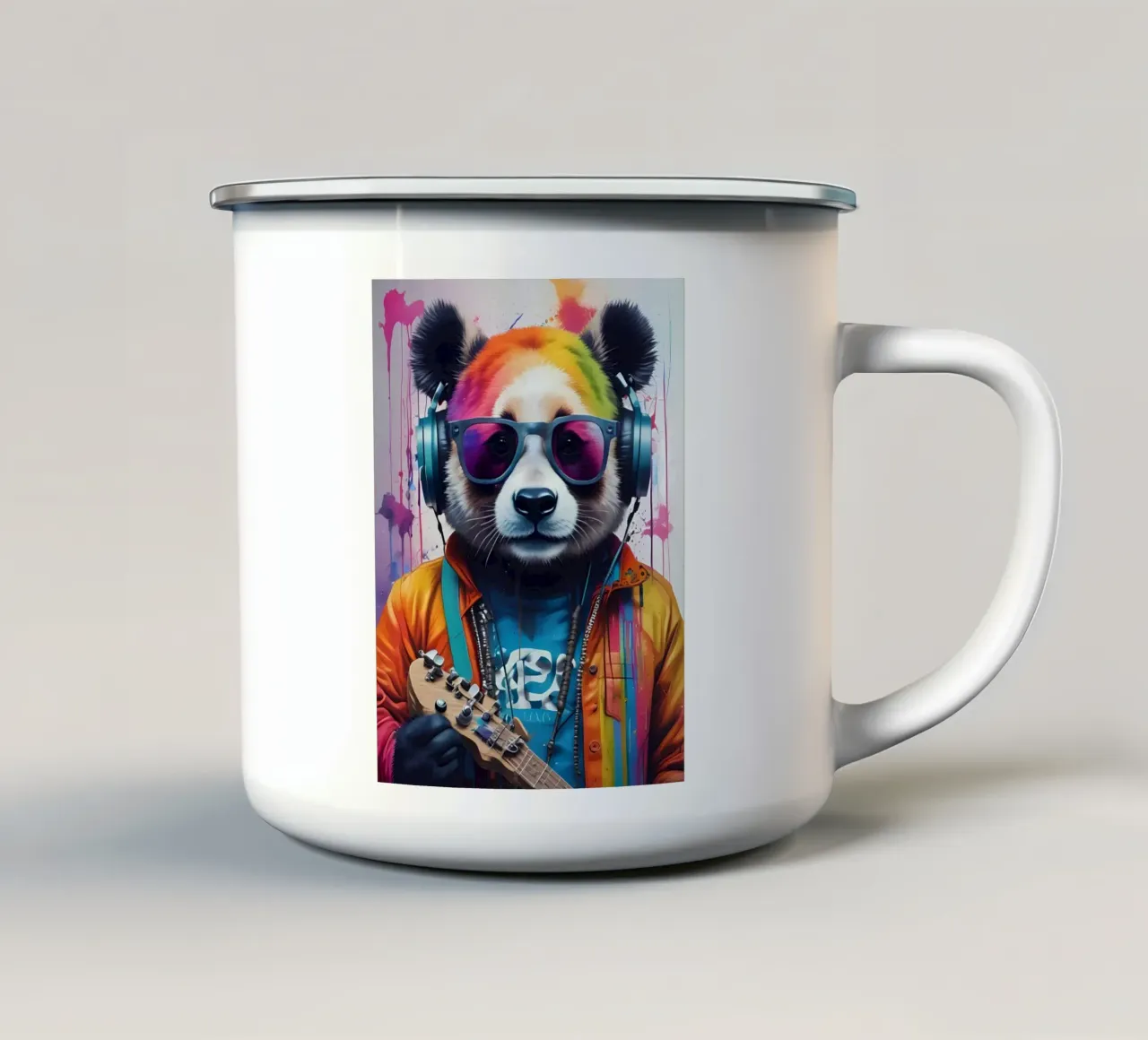 Panda in glassa con cuffie tazza in smalto da MakArena