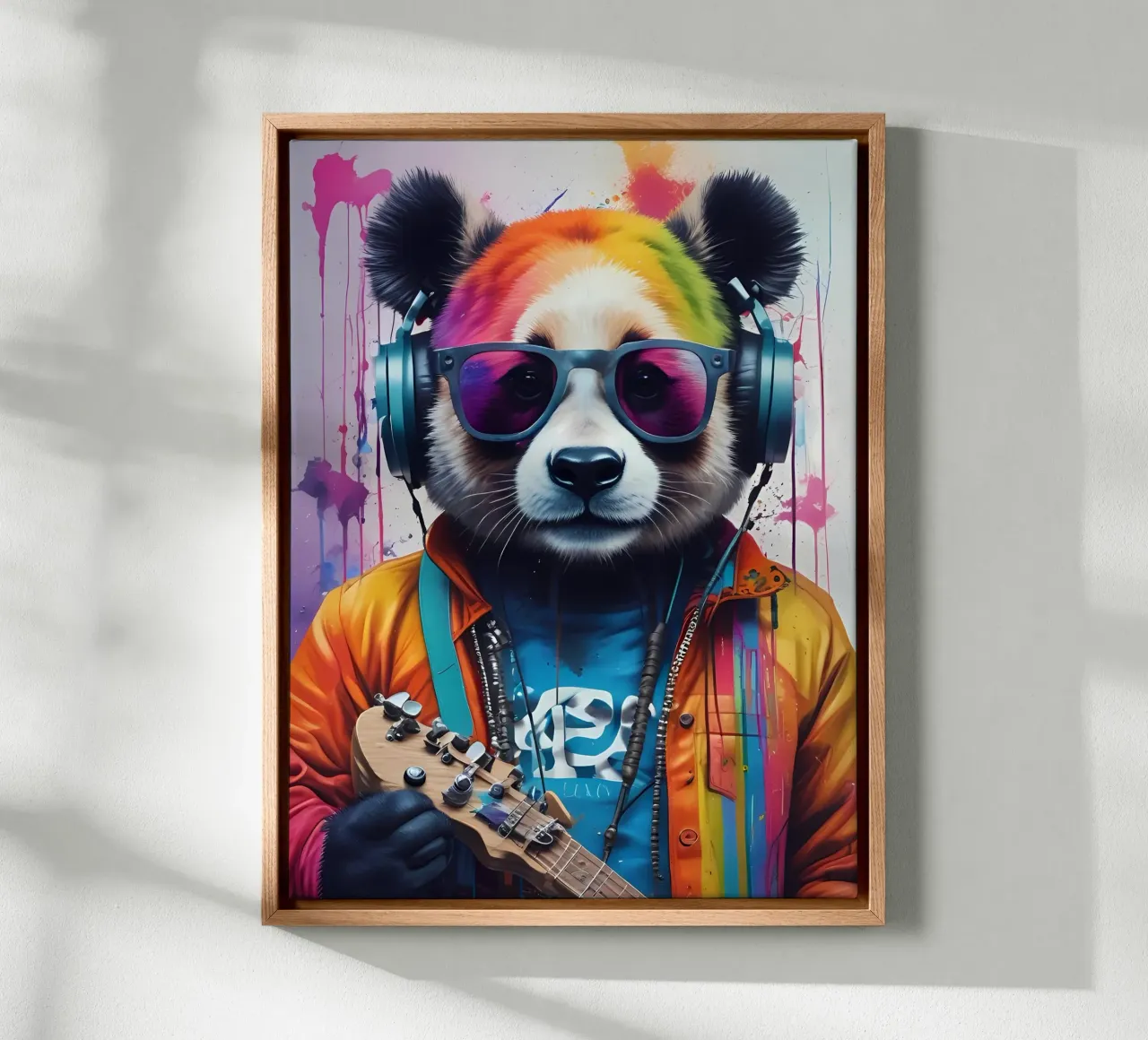 Panda in glases with headphone canvas with Floater frame by MakArena