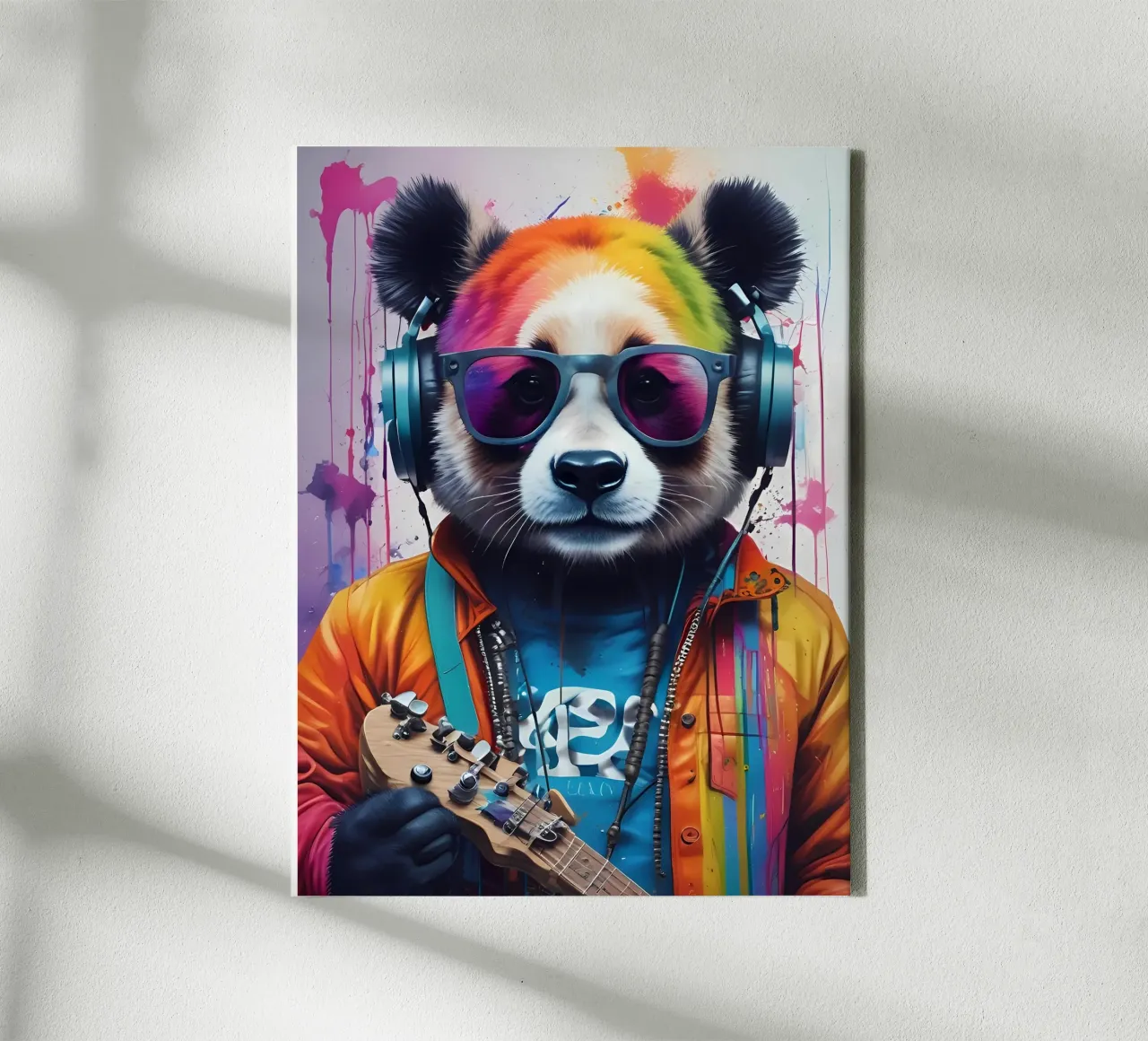 Panda in glases with headphone canvas with Floater frame by MakArena