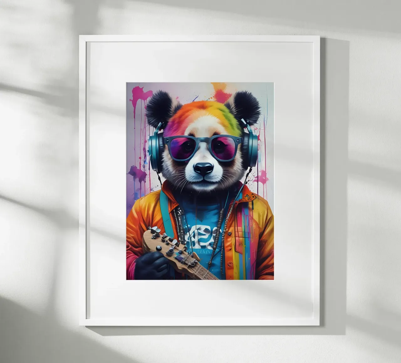 Panda in glassa con cuffie poster con telaio in alluminio da MakArena