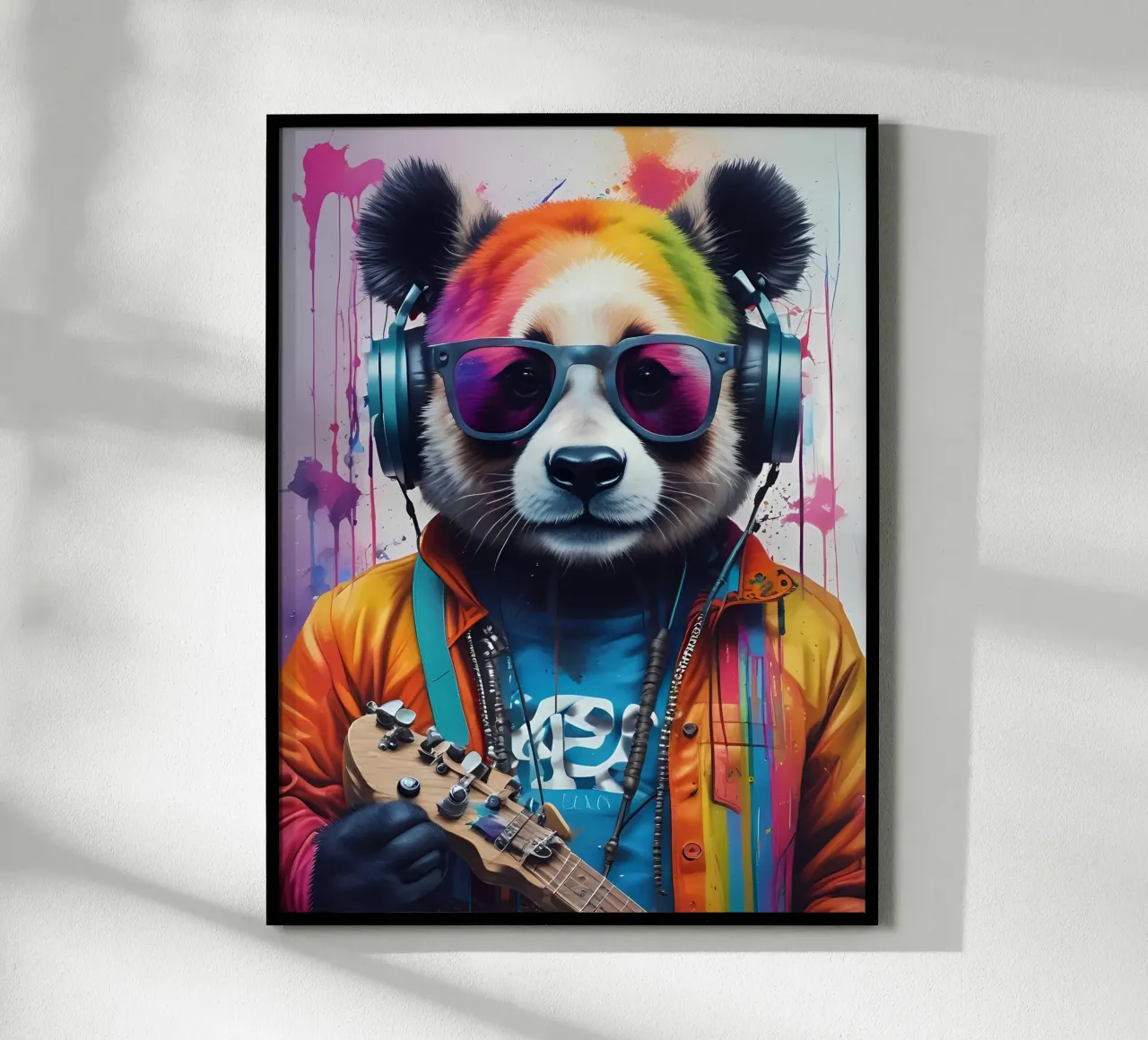 Panda in glassa con cuffie poster con telaio in alluminio da MakArena